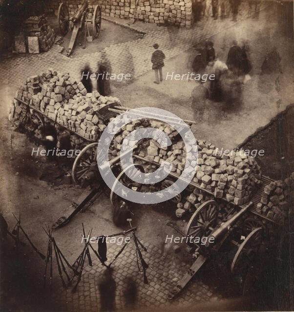 Barricades de la Commune, avril 71. Coin de la place Hotel de Ville & de la rue de Rivoli, 1871. Creator: Pierre-Ambrose Richebourg.