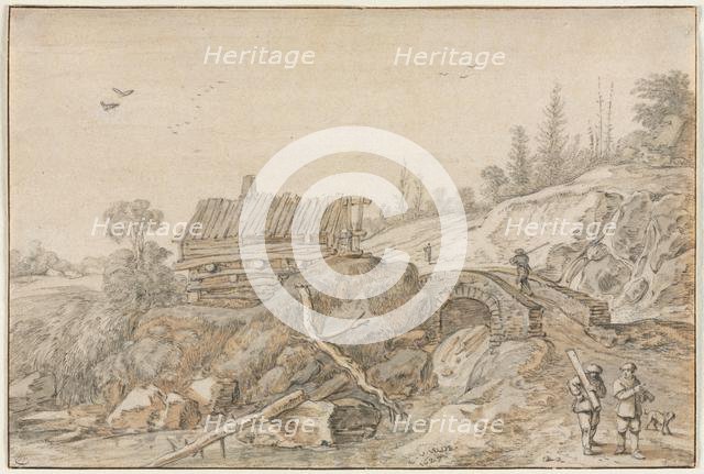 Hilly Landscape with Hut Beside a Stream, 1627. Creator: van de Velde Esaias (Dutch, 1587-1630).