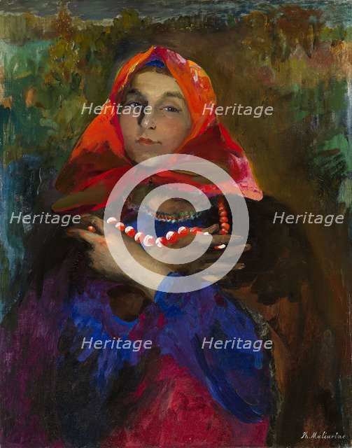 Russian Maiden in a Red Headscarf. Artist: Malyavin, Filipp Andreyevich (1869-1940)