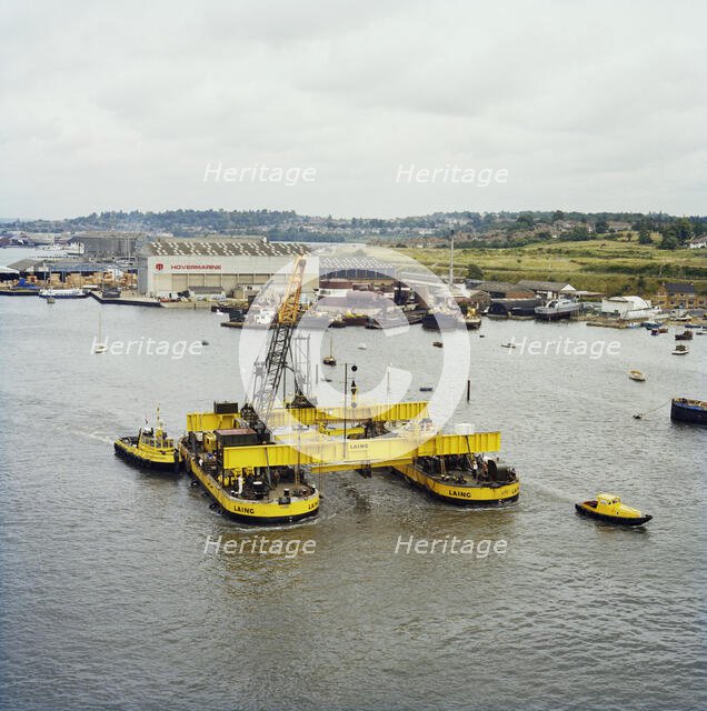 Twin hull barge, Woolston, City of Southampton, 21/06/1978. Creator: John Laing plc.