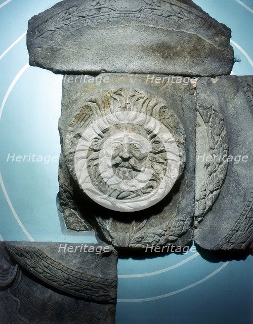 Roman carving of the Ancient British goddess Sul at Bath, England. Artist: Unknown