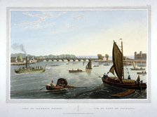 Water craft on the River Thames with Vauxhall Bridge in the distance, London, 1821.                  Artist: Robert Havell