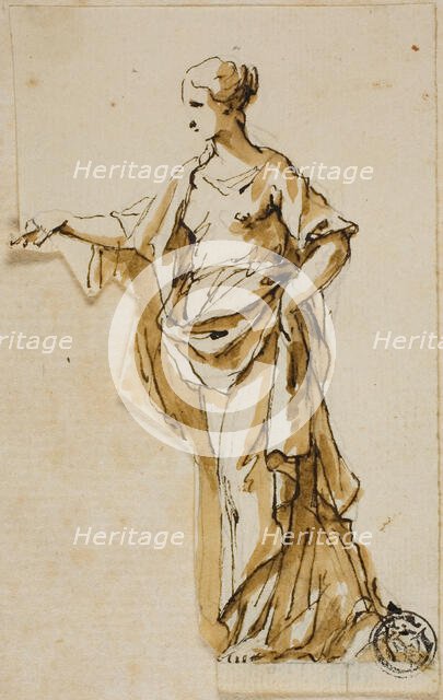 Standing Female Figure with Right Hand Raised, n.d. Creators: John Michael Rysbrack, Sir James Thornhill.