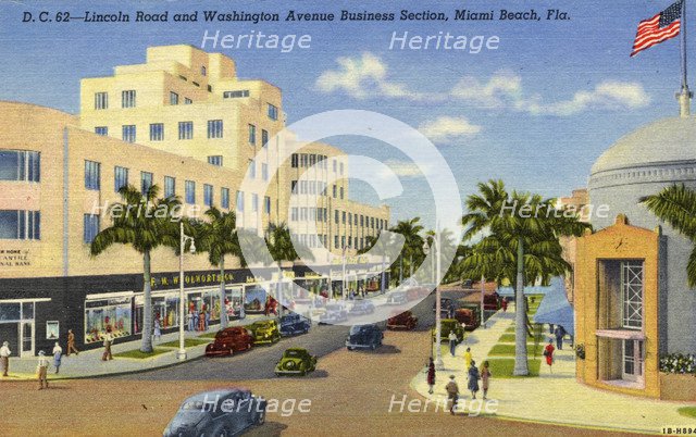 Lincoln Road and Washington Avenue, Miami Beach, Florida, USA, 1941. Artist: Unknown