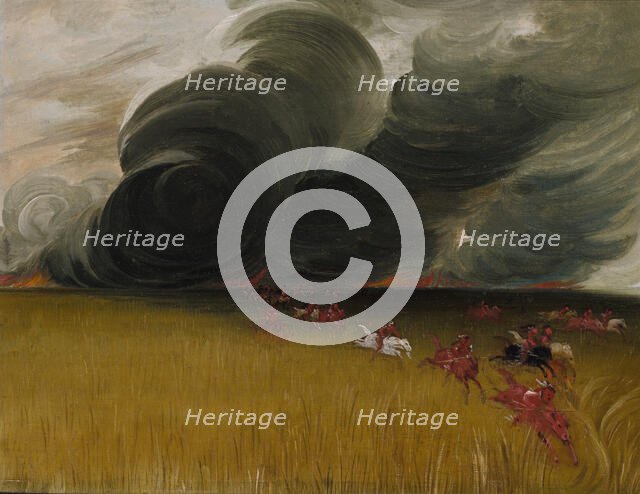 Prairie Meadows Burning, 1832. Creator: George Catlin.