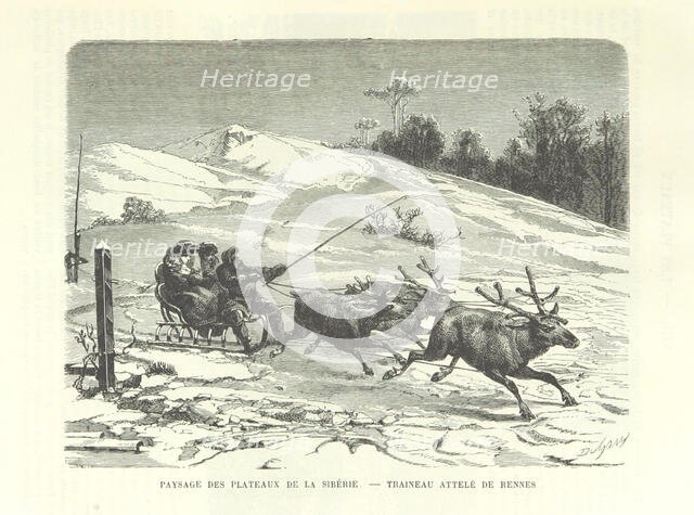 Siberian Plateau Landscape - Reindeer Sleigh, 1889.  Creator: Dumont.