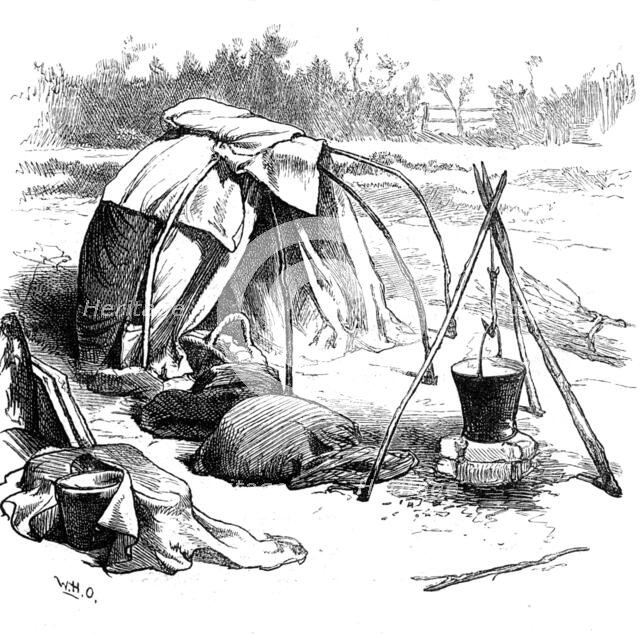 Sketches of gipsy life round London - tent at Hackney, 1880. Creator: Unknown.