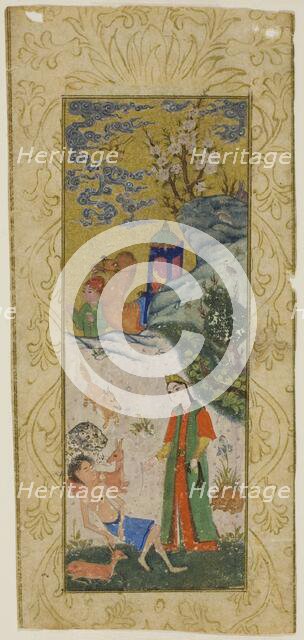 Layla Visiting Majnun in the Desert, page from a copy of the Khamsa..., Safavid dynasty, 16th cent. Creator: Unknown.