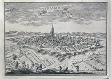 View of the city of Strasbourg, 17th century engraving.