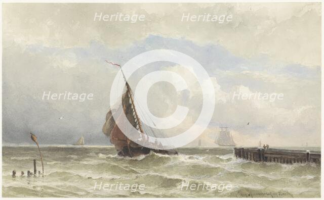 Port of Vlissingen, with incoming sailing ship, 1838-1892. Creator: Jacob Eduard van Heemskerck van Beest.