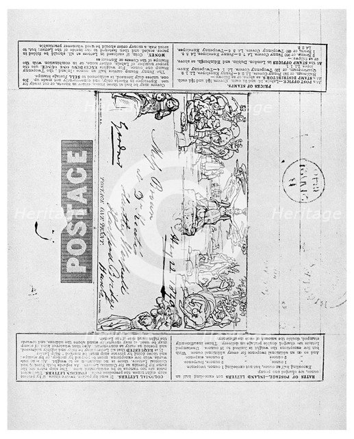 Mulready's wrapper envelope, 1840 (1956). Artist: Unknown