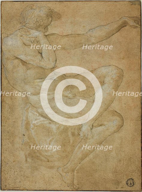 Seated Male Nude with Outstretched Left Arm, n.d. Creator: Unknown.