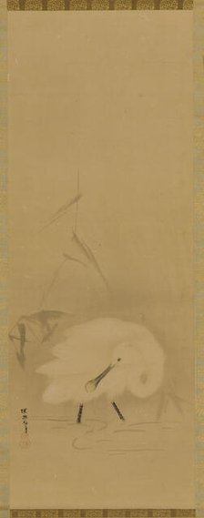 A spoonbill and water-grass, Edo period, mid 17th century. Creator: School of Kano Tan'yu.