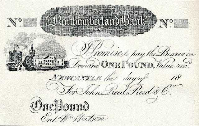 'One Pound Note Executed for the Northumberland Bank', c1820. Artist: Unknown.