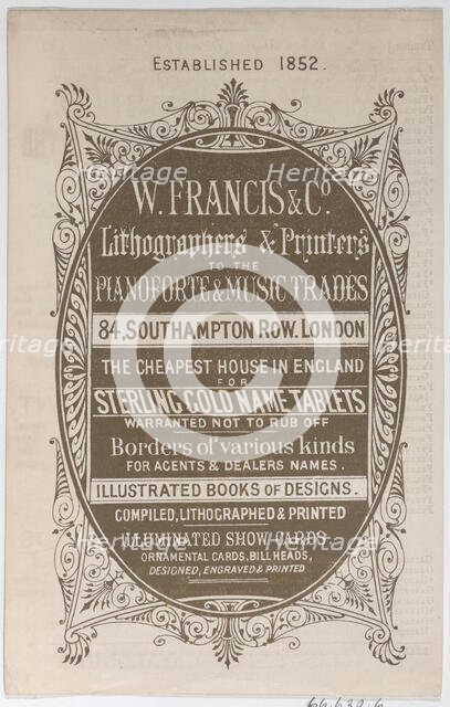 Trade Card for W. Francis & Co., Lithographers and Printers, 19th century., 19th century. Creator: Anon.