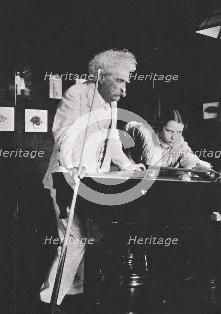 Mark Twain, American author, playing pool, c1900s(?). Artist: Unknown