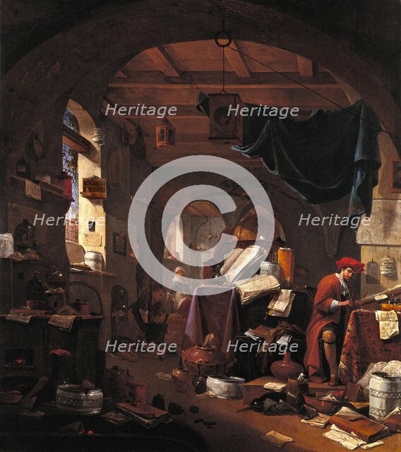Interior with an alchemist, c1650s. Creator: Thomas Wyck.
