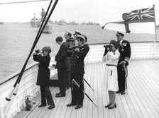 Queen Elizabeth II reviews the fleet at Spithead, 29th June 1977.  Creator: Unknown.