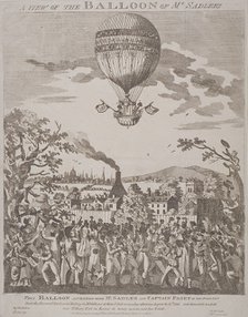 View of James Sadler's balloon over Mermaid Gardens, Hackney, London, 1811.  Artist: Anon