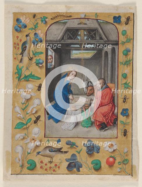Leaf Excised from a Book of Hours: The Nativity, c. 1480. Creator: Master of the First Prayerbook of Maximillian (Flemish, c. 1444-1519).