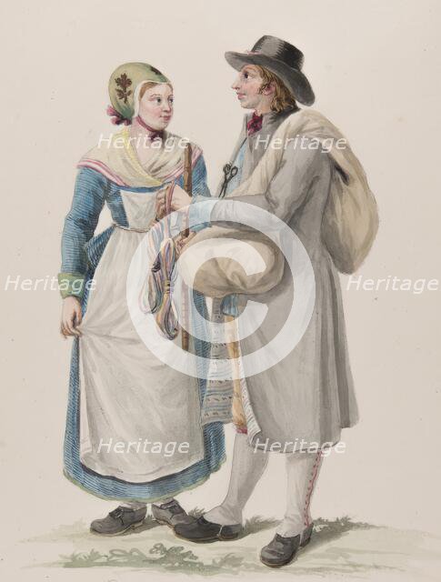 Apparel - "Habitants de la Westergothie" A knave and a woman, 1780-1840.  Creator: Carl Wilhelm Swedman.