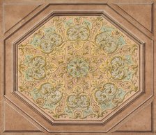 Design for the decoration of a hexagonal ceiling with rinceaux, 1830-97. Creators: Jules-Edmond-Charles Lachaise, Eugène-Pierre Gourdet.