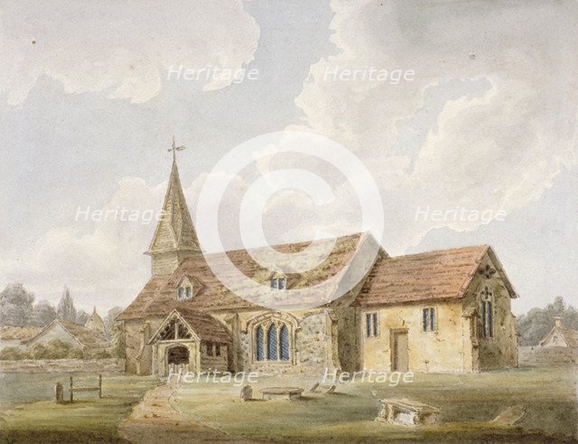 South-west view of Holy Cross Church, Greenford, Middlesex, c1825. Artist: Anon