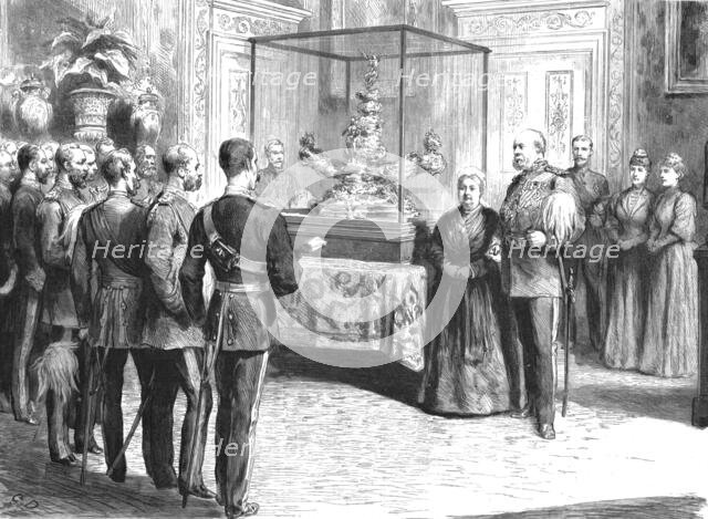 ''The Presentation of the Officers' Jubilee Memorial to Her Majesty at Buckingham Palace', 1890. Creator: Unknown.