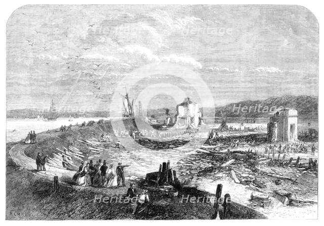 Scene of the explosion of gunpowder magazines near Erith, 1864. Creator: Unknown.