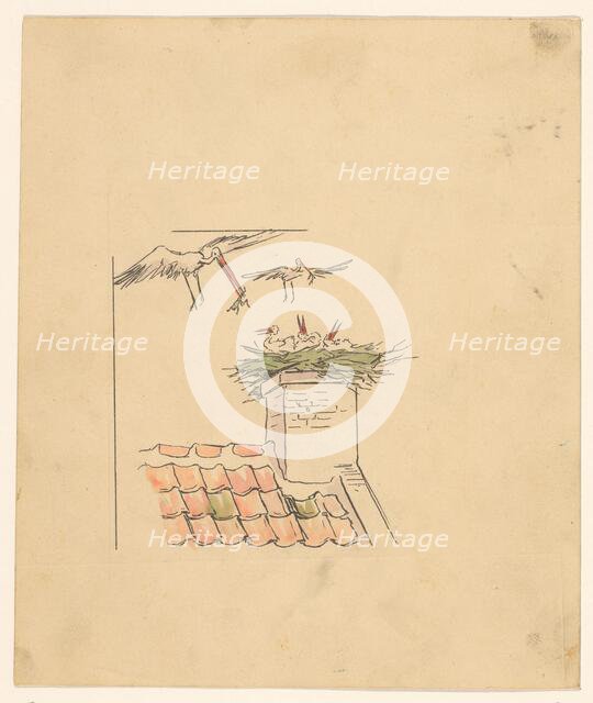 Stork nest on a chimney, c.1880-c.1910. Creator: Anon.