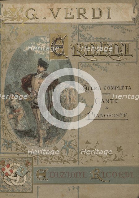 Cover of the vocal score of opera Ernani by Giuseppe Verdi. Creator: Anonymous.