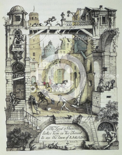 The Lord Munodi takes him in his chariot to see the town of Lagado, 1931.  Creator: Rex Whistler.