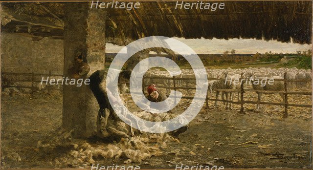 The Sheepshearing, 1883-1884. Artist: Segantini, Giovanni (1858-1899)