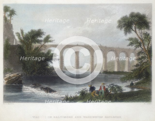 Viaduct on the Baltimore & Washington Railroad, c1838. Artist: Henry Adlard