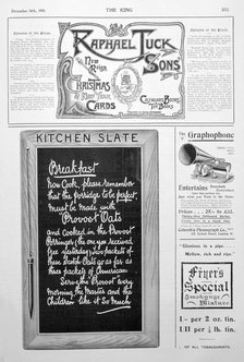 Advertising page from the King magazine, 14th December 1901. Artist: Unknown