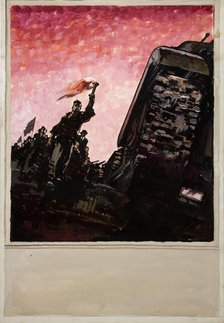 Man with lighted torch at head of a column of civilians, some carrying..., between 1939 and 1946. Creators: Unknown, Central Office of Information.