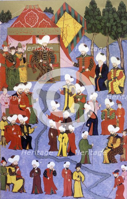 Osman I, Sultan's arrival. Miniature in 'The Book of compliance' (1584 - 1589).
