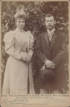 Princess Alix of Hesse and the Tsarevich Nicholas at Coburg on the day of their betrothal, 1894. Creator: Photo studio J. Russell & Sons, London  .