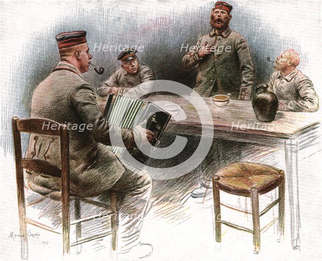 ''Au Camp des Prisonniers Allemands de Dinant; A la cantine ballade sentimentale', 1915. Creator: Maurice Orange.