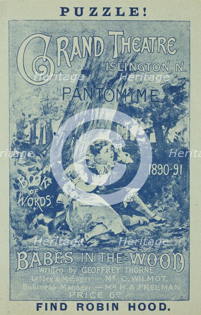 Grand Theatre Pantomime, Babes in the Wood, 1890.  Creator: Unknown.