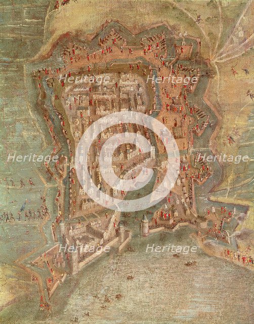 Siege of La Rochelle by the troops of Cardinal Richelieu (1627 - 1628), detail of a 17th century …