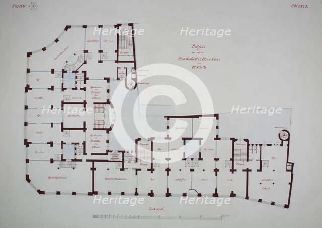 Rathskeller Neubau, Halle (Saale), Saxony-Anhalt, Germany, Mezzanine Plan, c. 1887. Creator: Peter Joseph Weber.