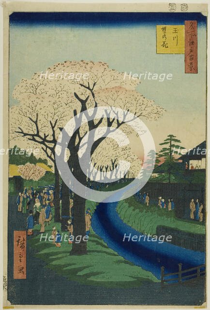 Blossoms on the Tama River Embankment (Tamagawa-zutsumi no hana), from the series..., 1856. Creator: Ando Hiroshige.