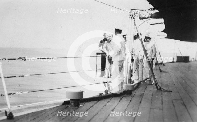 American actor and film director Douglas Fairbanks, Sr on board HMS 'Malaya', Venice, Italy 1938. Artist: Unknown