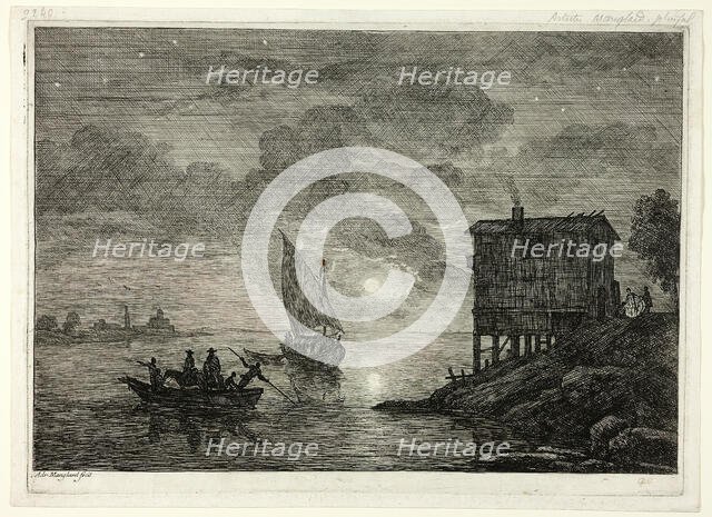 Moonlit Harbor Scene with Ferry, 1753/54. Creator: Adriaen Manglard.