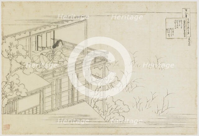 No. 91 from the series One Hundred Poems Explained by the Nurse..., Edo period, ca. 1835-1836. Creator: Hokusai.