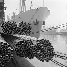 Scaffolding poles, London Docks, July 1965. Artist: John Gay