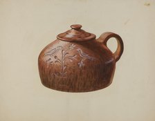 Pa. German Bean Pot with Lid, c. 1941. Creator: Henrietta S. Bukill.