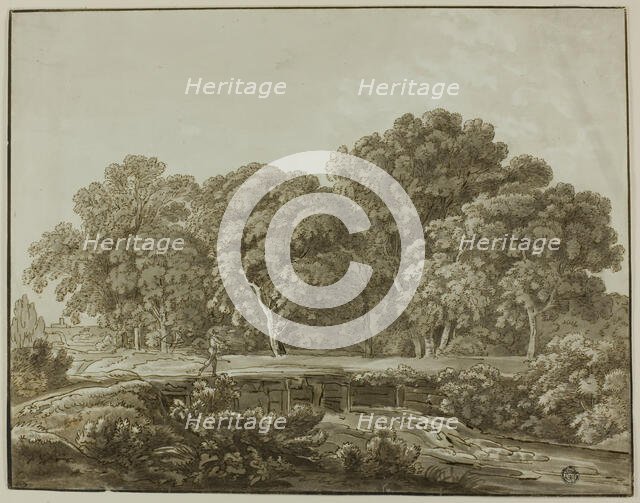 Landscape with Figure Crossing Bridge over Stream, n.d. Creator: Thomas Sandby.