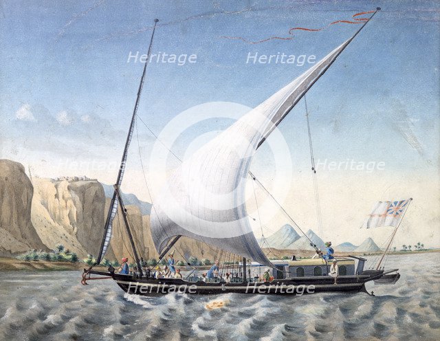 'A Boat on the Nile, Ibrim, Nubia', 1827-1829. Artist: Louis M. A. Linant de Bellefonds,